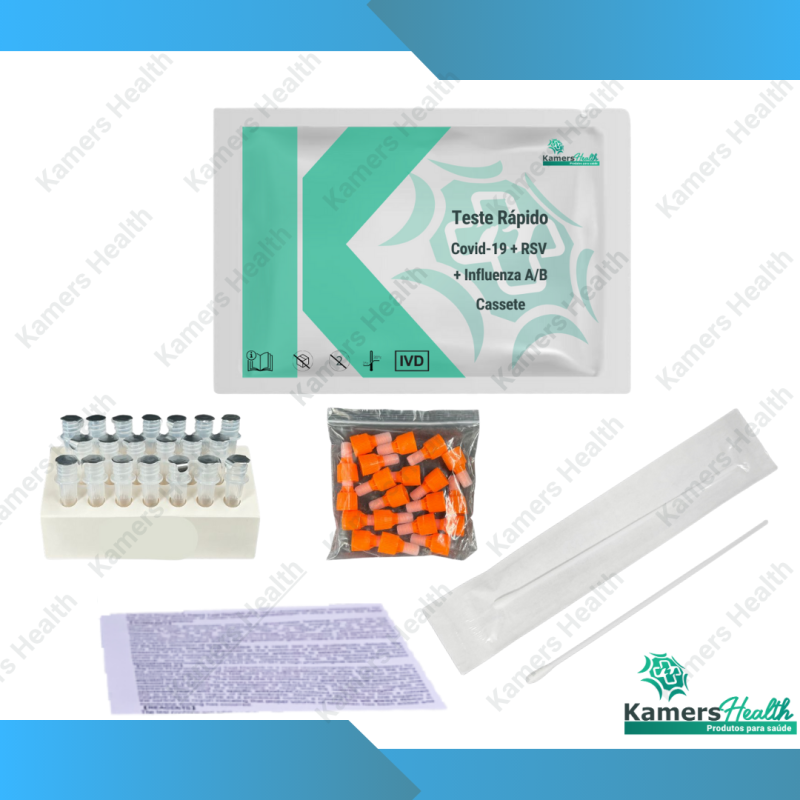 Teste Rápido Combo Influenza A/B + COVID 19 + RSV (Swab-Cassete)